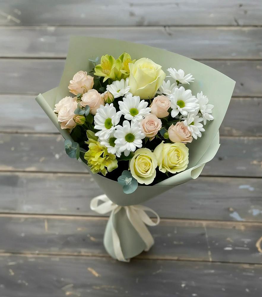 Букет цветов из: Альстромерии, Розы и Хризантемы в Селиваниху