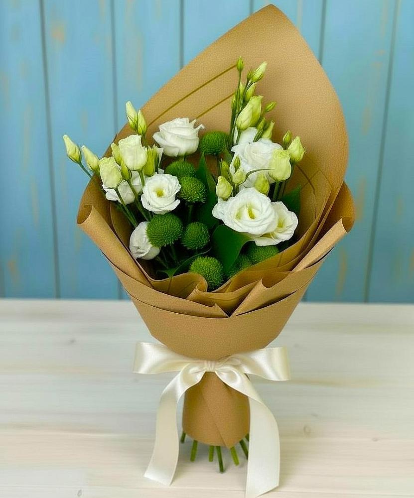 Букет цветов из: Хризантемы и Лизиантусы в Селиваниху