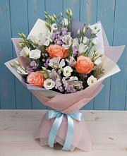 Букет цветов из:  Лизиантусы, Розы, Альстромерии и Гипсофила #REPLACE_PRED# Селиваниху