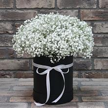 Цветочная композиция из Гипсофила в шляпной коробке в Селиваниху