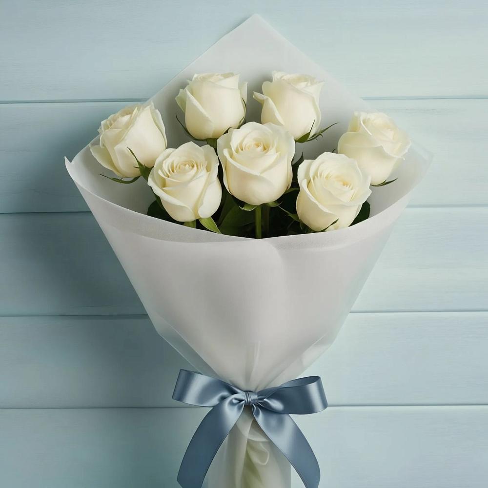 Букет 7 Белых роз Эдлесс Лав в Селиваниху